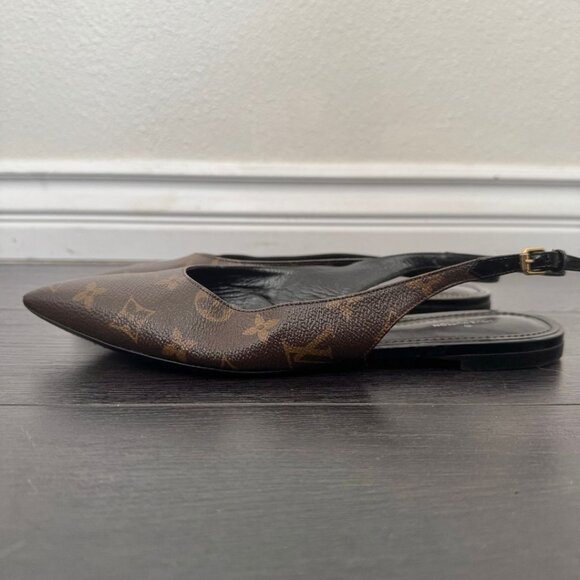 Louis Vuitton Cherie Slingback Flats Brown Monogram Canvas Pointed - Picture 5 of 12